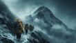 expedition  Group of Mountaineering climbing up to summit the top of snowmountain  Exproler discovery himalayas mountain Generative ai