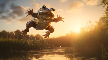 Elegant frog leaping through the air