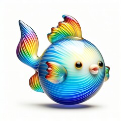 Wall Mural - A stunning blown glass sculpture of a playful, a cute jumping fish with seamlessly blended rainbow colors, white background