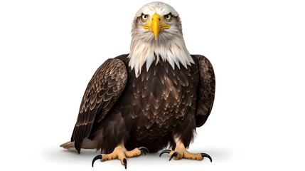 Wall Mural - Majestic bald eagle in stoic repose, isolated on a pristine white background,