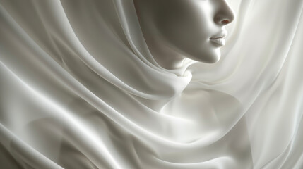 Wall Mural - Sculptural bust enveloped in draped white satin fabric