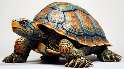 Wall Mural - Pensive tortoise in a thoughtful pose, isolated on a white background,