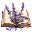 Watercolor vintage book with lavender flowers clip art 