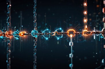 abstract background with lights Digital Blockchain Link Futuristic Network Security