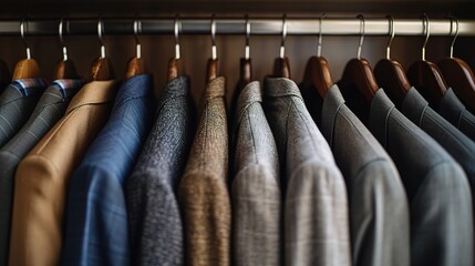 business casual attire hanging neatly in a wardrobe