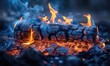 A glowing log burns in a campfire, the flames reaching high into the night sky. The warm glow of the fire is inviting andRang Ren Gan Dao Shu Shi .