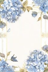 Wall Mural - Elegant blue hydrangea frame with vintage flair