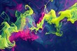 Mesmerizing Psychedelic Detonation of Vibrant Pigments against Serene Powder Blue Backdrop with Ethereal Smoky Tendrils in Digital Art with Surreal