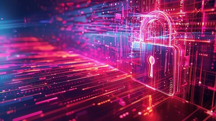 Poster - digital padlock icon of a cyber security network.