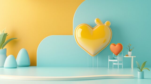 echocardiography clinic, modern cover with 3D illustration, baby blue and yellow colors, minimal Instagram cover design with headline, counseling theme in background