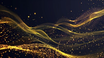 Poster - Abstract Golden Wave. Shiny gold line design element with sparkling effect on dark background