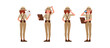Set of Archaeologist woman wear brown suit character vector illustration design. Presentation in various action.