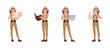 Set of Archaeologist woman wear brown suit character vector illustration design. Presentation in various action.