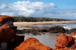 Rocks and cliff with erosion at Anzacs Beach on Phillip Island, Cape Woolamai Victoria, Australia. Beautiful scenery of coastal nature landscape.