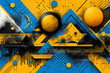 sporty design, detailed, abstract shapes, punk, yellow and blue colors, flat design --ar 3:2 --stylize 750

