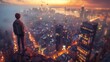 © Aris Suwanmalee - A man stands and looks at a vista of the metropolitan skyline.