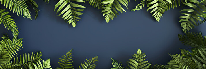 Wall Mural - a frame made of fern leaves, with the center left blank for text or product display, surrounded by lush green foliage, generative AI