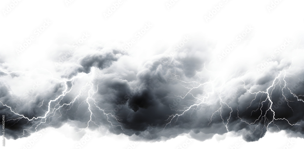 Dark storm clouds with lightning isolated on white and transparent ...