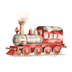 Wall Mural - Watercolor vintage steam locomotive. Hand painted illustration isolated on white background