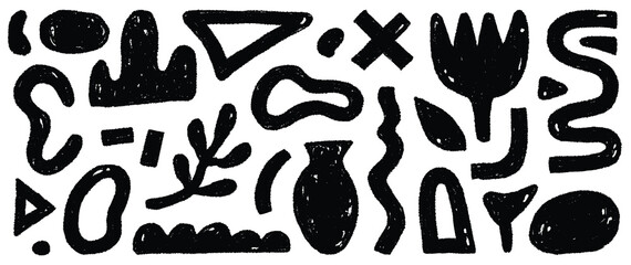 Aufkleber - Organic abstract shape set. Abstract texture brush stroke elements. Organic blob grunge paint texture background. Wave, circle blob, triangle contemporary shape. Vector illustration