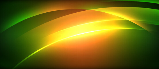 Poster - A vibrant color palette of electric blue, amber, and orange creates a stunning wave pattern against a dark background, reminiscent of astronomical objects in art