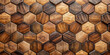 © Pixel Stock - Abstract luxurious geometric hexagon wood background banner 3d texture background - Brown rustic rough wooden hexagonal shape decor wall panele wallpaper, seamless pattern