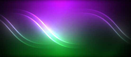 Poster - A mesmerizing visual effect of a purple and green wave on a black background with hints of violet and magenta, resembling a cosmic pattern in the sky