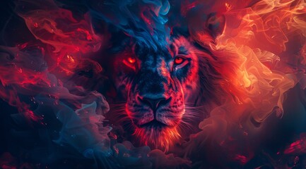 Wall Mural - Leo zodiac sign, colorful smoke swirls around the it's head