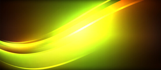 Poster - A vibrant yellow and orange wave contrasts against a dark backdrop resembling a fiery sky at sunset. The pattern is reminiscent of a terrestrial plant, captured in macro photography art