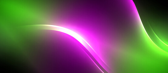Poster - A vibrant display of colorfulness with purple, violet, pink, magenta, and electric blue waves against a black background, resembling a visual effect lighting up the sky