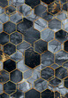 A pattern of dark grey and black hexagons with gold accents Ai generative
