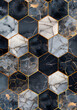 A pattern of dark grey and black hexagons with gold accents Ai generative