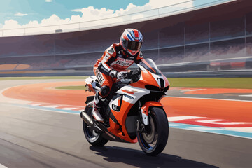 race track anime style  with a driver riding motorbike illustration