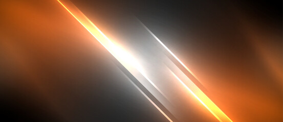 Aufkleber - An amber light beam shines on a dark background, creating a lens flare effect. This captivating event contrasts the darkness of the night sky