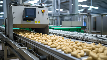 Wall Mural - Potatoes in the food industry, Product ready to packaging with automatic food production, photo shot