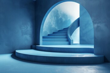 Poster - 3d render abstract minimal blue background.