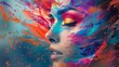 Dynamic Color Splash in Surreal Female Portrait