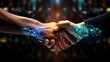 Business handshake, crypto graph background, monetary tech prosperity theme