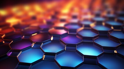 Poster - hexagonal grid, dynamic lights, abstract, futuristic night scene, vivid display