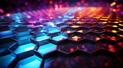 Poster - hexagonal grid, dynamic lights, abstract, futuristic night scene, vivid display