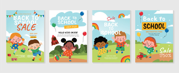 Back to school vector banners. Background design with children and education accessories element. Kids hand drawn flat design for poster , wallpaper, website and cover template.