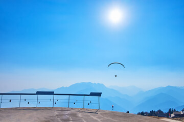 Poster - The glider aircraft in a blue sky, Cardada Cimetta, Ticino, Switzerland