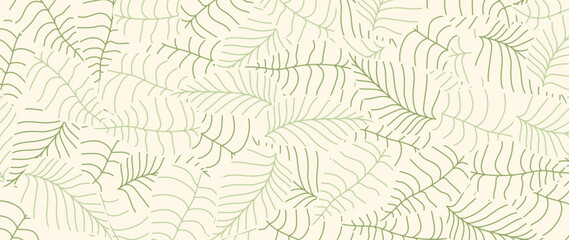 Wall Mural - Abstract foliage botanical background vector. Green color wallpaper of tropical plants, palm leaves, leaf branches, leaves. Foliage design for banner, prints, decor, wall art, decoration.