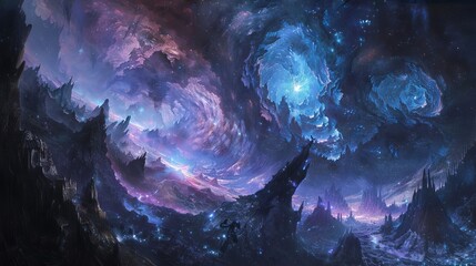 Wall Mural - An intimidating domain expansion enveloping the surroundings in a blend of shadows and cosmic energy.