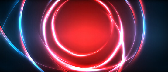 Poster - a red and blue glowing circle on a dark background . High quality