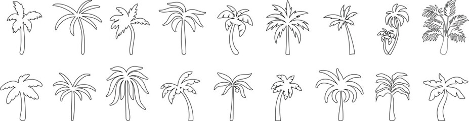 Wall Mural - palm tree sketches, tropical nature illustration. diverse styles, elegant designs for logos, icons, 