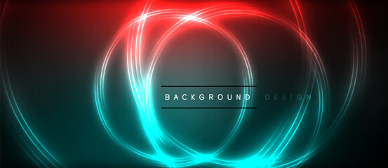 Poster - An electric blue circle surrounded by a magenta aura on a black background, resembling the beauty of the sky at dusk with visual effect lighting