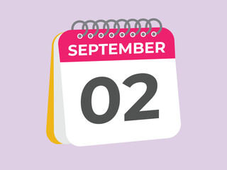 September  2 calendar reminder. 2 September  daily calendar icon template. Calendar 2 September  icon Design template. Vector illustration
