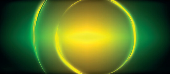 Poster - An astronomical object resembling a green and yellow glowing circle in the dark sky, creating a lens flare effect. The colors are reminiscent of amber gas lighting up the space