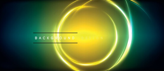 Poster - glowing neon circles on a dark blue background . High quality